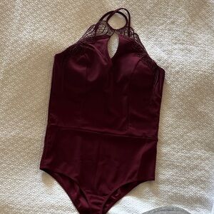 Wine Lace Halter Bodysuit - Women